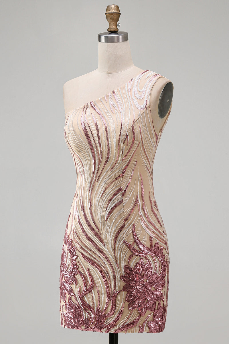 Load image into Gallery viewer, Sparkly Gold and Pink Floral Sequin Tight Short Birthday Party Dress