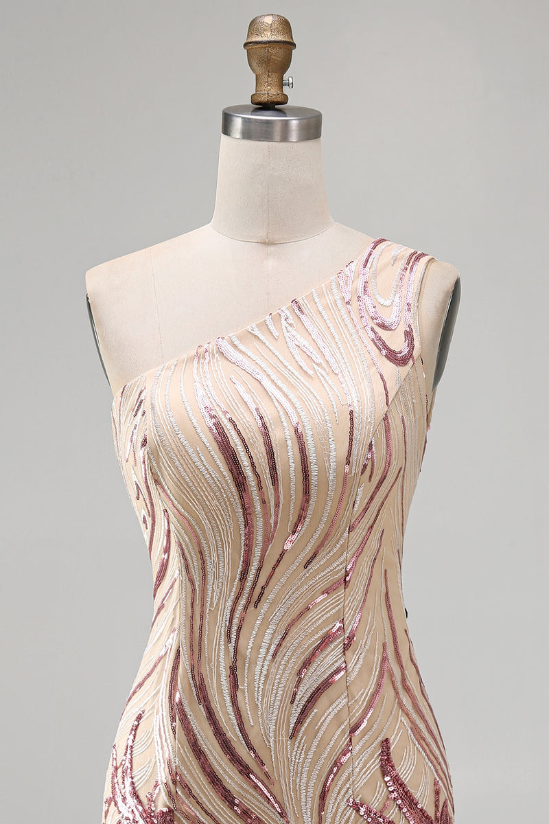 Load image into Gallery viewer, Sparkly Gold and Pink Floral Sequin Tight Short Birthday Party Dress