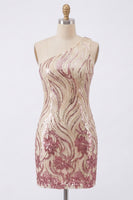 Load image into Gallery viewer, Sparkly Gold and Pink Floral Sequin Tight Short Birthday Party Dress