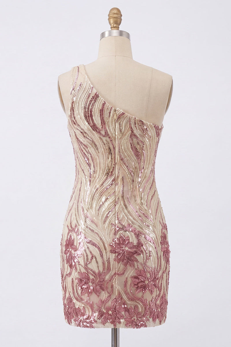 Load image into Gallery viewer, Sparkly Gold and Pink Floral Sequin Tight Short Birthday Party Dress