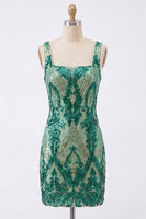 Load image into Gallery viewer, Sparkly Dark Green Tight Sequin Short Square Neck Cocktail Dress