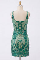 Load image into Gallery viewer, Sparkly Dark Green Tight Sequin Short Square Neck Cocktail Dress