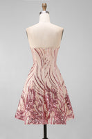 Load image into Gallery viewer, Sparkly Gold and Pink Strapless Floral Short Sequin Cocktail Dress