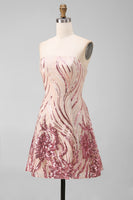 Load image into Gallery viewer, Sparkly Gold and Pink Strapless Floral Short Sequin Cocktail Dress