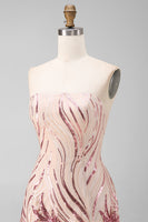 Load image into Gallery viewer, Sparkly Gold and Pink Strapless Floral Short Sequin Cocktail Dress
