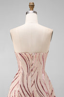 Load image into Gallery viewer, Sparkly Gold and Pink Strapless Floral Short Sequin Cocktail Dress