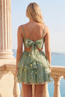 Load image into Gallery viewer, Dusty Sage Corset Floral Short A Line Birthday Party Dress with Ruffles