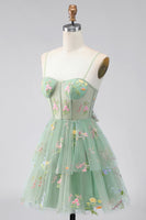 Load image into Gallery viewer, Dusty Sage Corset Floral Short A Line Birthday Party Dress with Ruffles