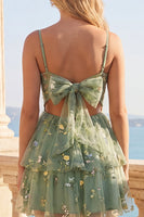 Load image into Gallery viewer, Dusty Sage Corset Floral Short A Line Birthday Party Dress with Ruffles