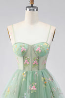 Load image into Gallery viewer, Dusty Sage Corset Floral Short A Line Birthday Party Dress with Ruffles