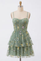 Load image into Gallery viewer, Dusty Sage Corset Floral Short A Line Birthday Party Dress with Ruffles