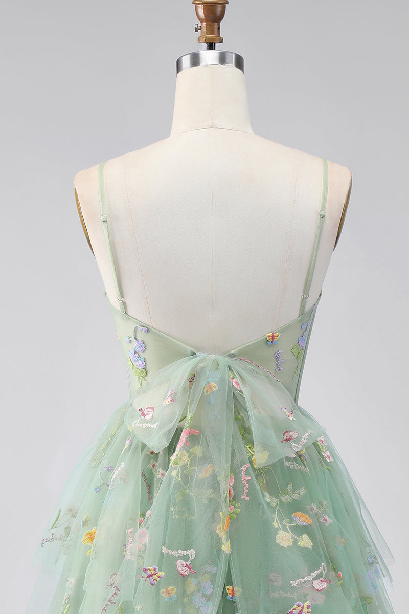 Load image into Gallery viewer, Dusty Sage Corset Floral Short A Line Birthday Party Dress with Ruffles
