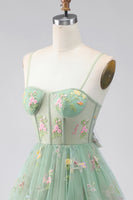 Load image into Gallery viewer, Dusty Sage Corset Floral Short A Line Birthday Party Dress with Ruffles