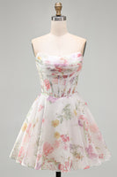 Load image into Gallery viewer, Ivory Floral Strapless Corset Short A Line Birthday Party Dress