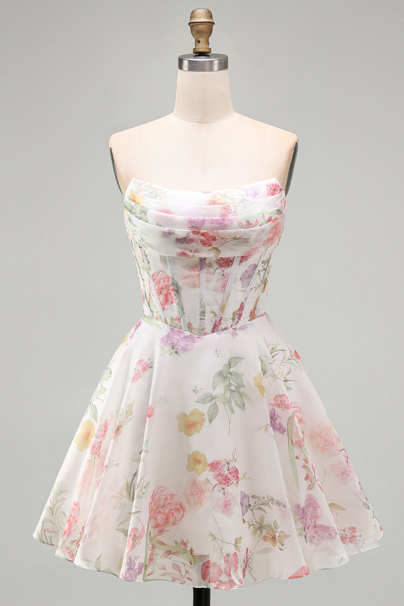 Load image into Gallery viewer, Ivory Floral Strapless Corset Short A Line Birthday Party Dress