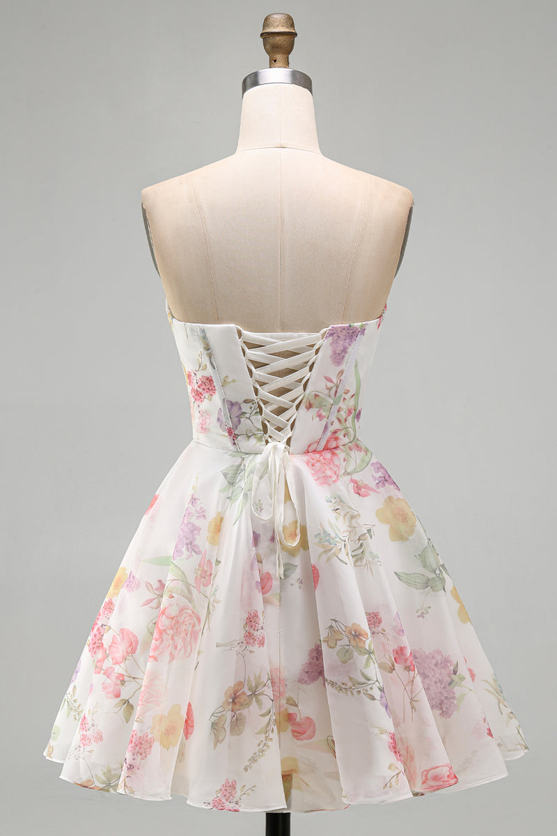 Load image into Gallery viewer, Ivory Floral Strapless Corset Short A Line Birthday Party Dress