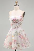 Load image into Gallery viewer, Ivory Floral Strapless Corset Short A Line Birthday Party Dress