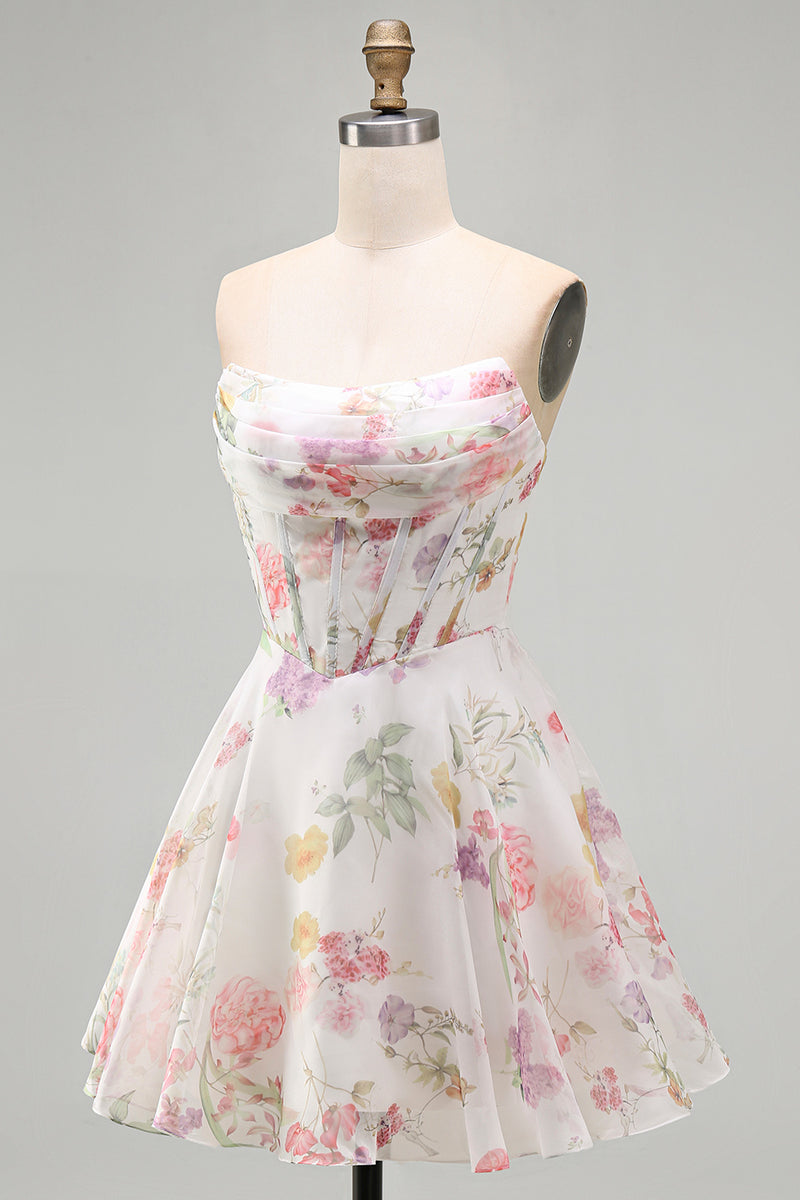 Load image into Gallery viewer, Ivory Floral Strapless Corset Short A Line Birthday Party Dress