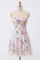 Load image into Gallery viewer, Ivory Floral Strapless Corset Short A Line Birthday Party Dress