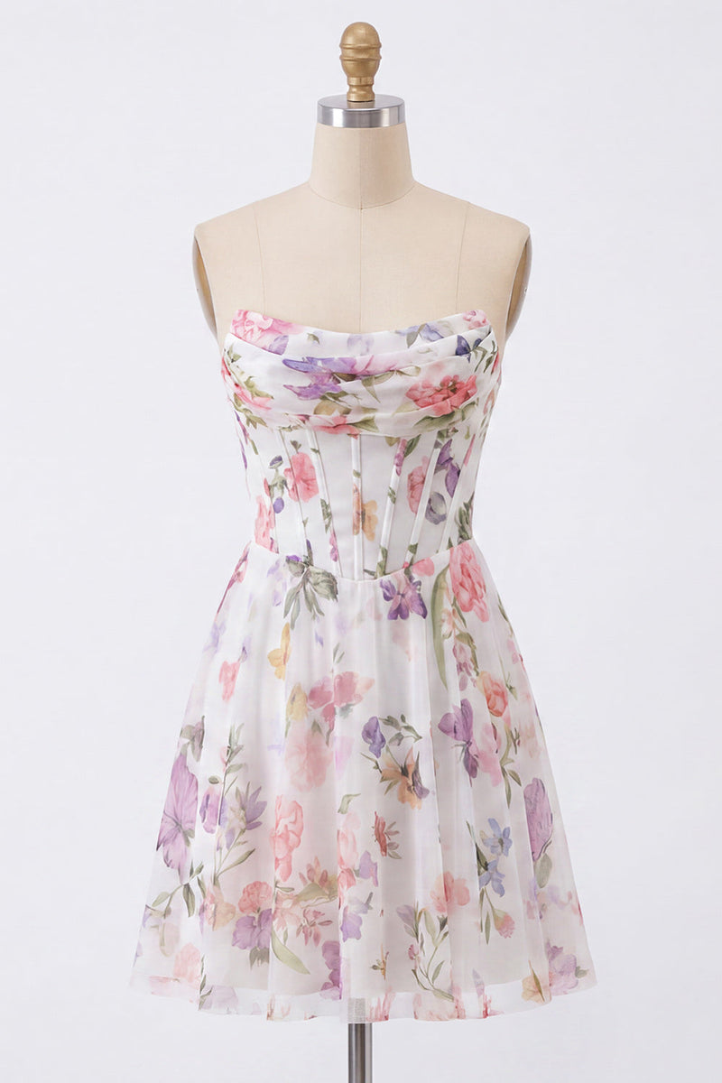 Load image into Gallery viewer, Ivory Floral Strapless Corset Short A Line Birthday Party Dress