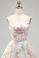 Load image into Gallery viewer, Ivory Floral Strapless Corset Short A Line Birthday Party Dress