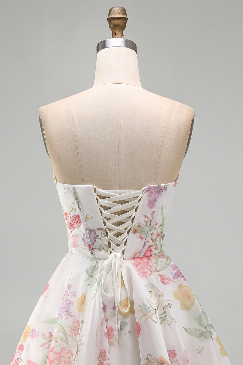 Load image into Gallery viewer, Ivory Floral Strapless Corset Short A Line Birthday Party Dress