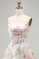 Load image into Gallery viewer, Ivory Floral Strapless Corset Short A Line Birthday Party Dress