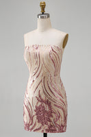 Load image into Gallery viewer, Sparkly Gold and Pink Floral Strapless Tight Short Sequin Birthday Party Dress