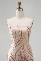 Load image into Gallery viewer, Sparkly Gold and Pink Floral Strapless Tight Short Sequin Birthday Party Dress