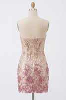 Load image into Gallery viewer, Sparkly Gold and Pink Floral Strapless Tight Short Sequin Birthday Party Dress