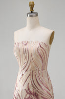 Load image into Gallery viewer, Sparkly Gold and Pink Floral Strapless Tight Short Sequin Birthday Party Dress