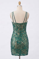 Load image into Gallery viewer, Sparkly Dark Green Sequin Tight Short V-Neck Birthday Party Dress