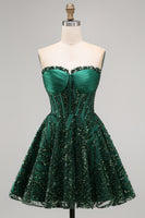 Load image into Gallery viewer, Sparkly Strapless Dark Green Corset Short A Line Birthday Party Dress