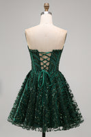 Load image into Gallery viewer, Sparkly Strapless Dark Green Corset Short A Line Birthday Party Dress