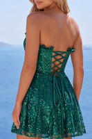 Load image into Gallery viewer, Sparkly Strapless Dark Green Corset Short A Line Birthday Party Dress