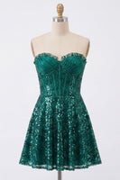 Load image into Gallery viewer, Sparkly Strapless Dark Green Corset Short A Line Birthday Party Dress
