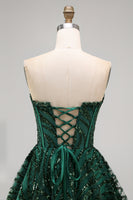 Load image into Gallery viewer, Sparkly Strapless Dark Green Corset Short A Line Birthday Party Dress