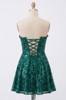 Load image into Gallery viewer, Sparkly Strapless Dark Green Corset Short A Line Birthday Party Dress