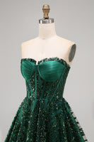 Load image into Gallery viewer, Sparkly Strapless Dark Green Corset Short A Line Birthday Party Dress