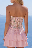 Load image into Gallery viewer, Pink Floral A Line Short Birthday Party Dress with Ruffles