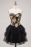 Load image into Gallery viewer, Yellow A Line Strapless Floral Short Cocktail Dress with Ruffles
