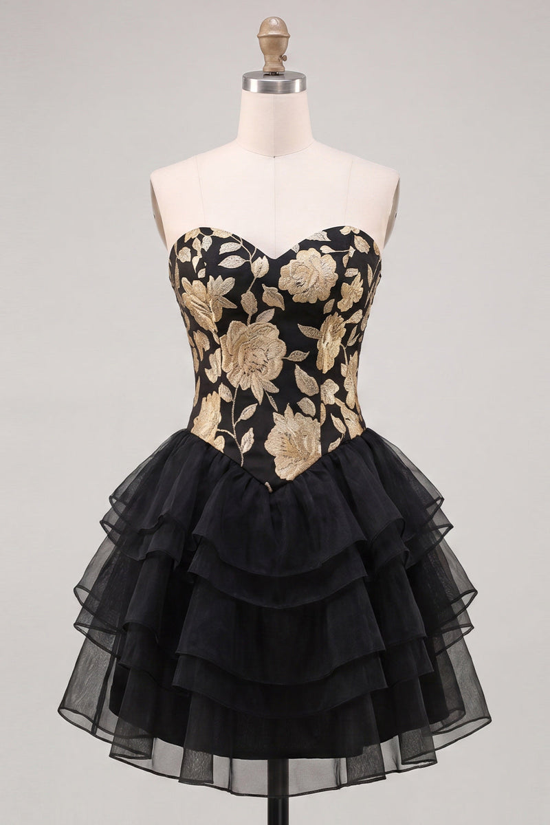 Load image into Gallery viewer, Yellow A Line Strapless Floral Short Cocktail Dress with Ruffles