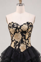 Load image into Gallery viewer, Yellow A Line Strapless Floral Short Cocktail Dress with Ruffles