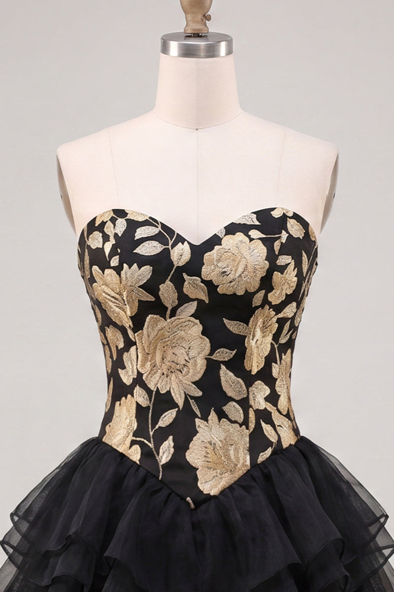 Load image into Gallery viewer, Yellow A Line Strapless Floral Short Cocktail Dress with Ruffles