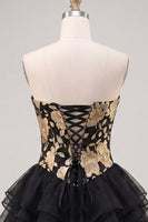 Load image into Gallery viewer, Yellow A Line Strapless Floral Short Cocktail Dress with Ruffles