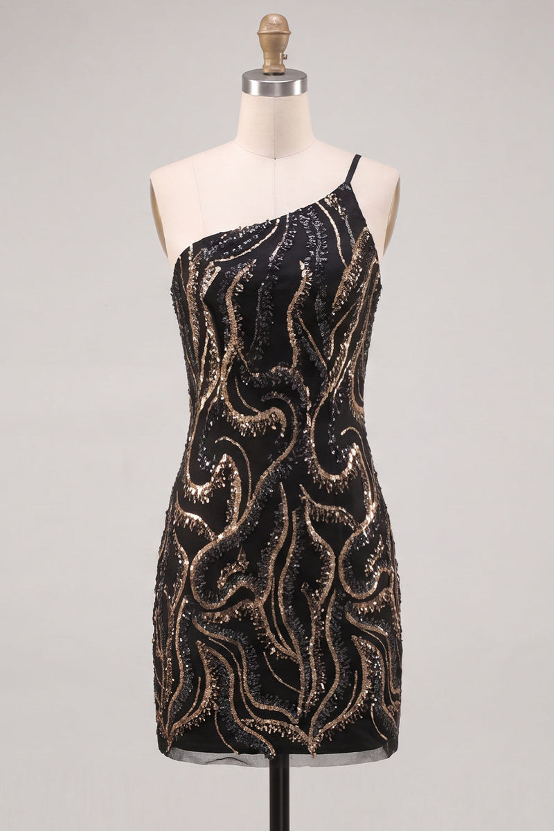 Load image into Gallery viewer, Sparkly Gold and Champagne Sequins Tight Short Cocktail Dress