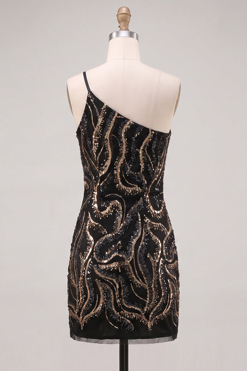 Load image into Gallery viewer, Sparkly Gold and Champagne Sequins Tight Short Cocktail Dress