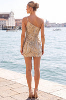 Load image into Gallery viewer, Sparkly Gold and Champagne Sequins Tight Short Cocktail Dress