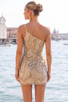 Load image into Gallery viewer, Sparkly Gold and Champagne Sequins Tight Short Cocktail Dress