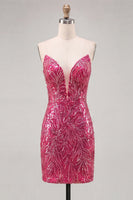 Load image into Gallery viewer, Gold Sequins Strapless Sparkly Tight Short Cocktail Dress